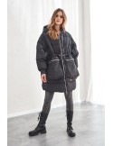 Geaca oversize calduroasa cu gluga, neagra 1537 - Magazin online - Boutique